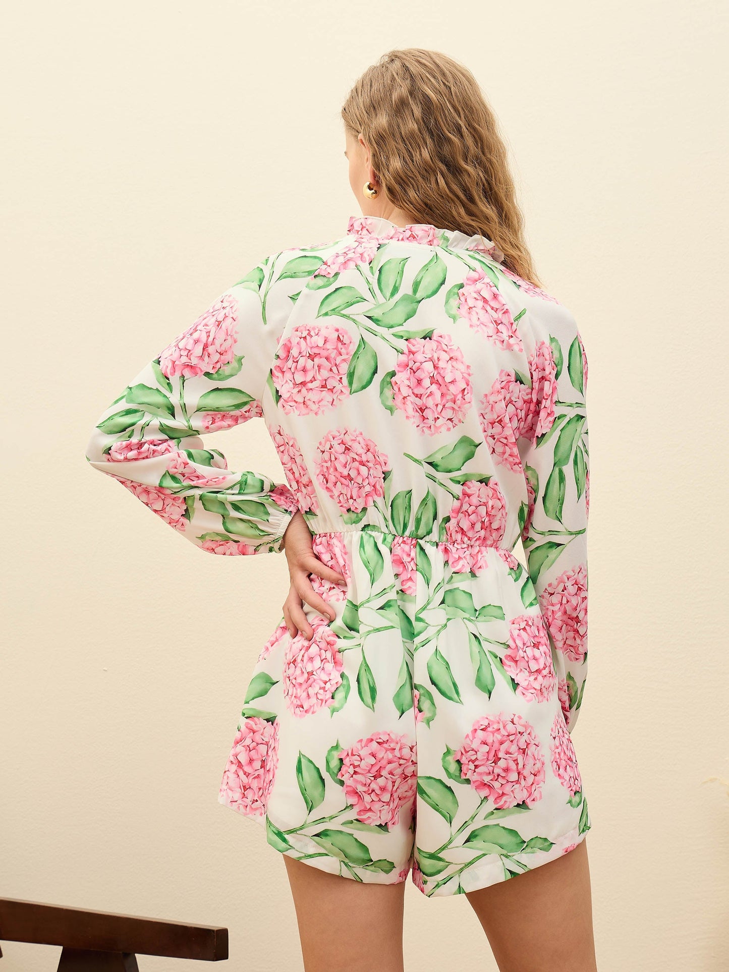 Women White Floral Balloon Sleeves Playsuit