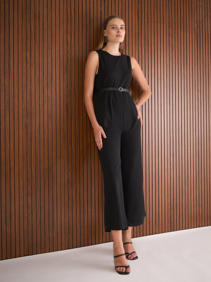 Women Black Belted Jumpsuit
