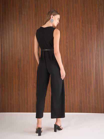 Women Black Belted Jumpsuit