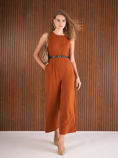 Rust Belted Jumpsuit