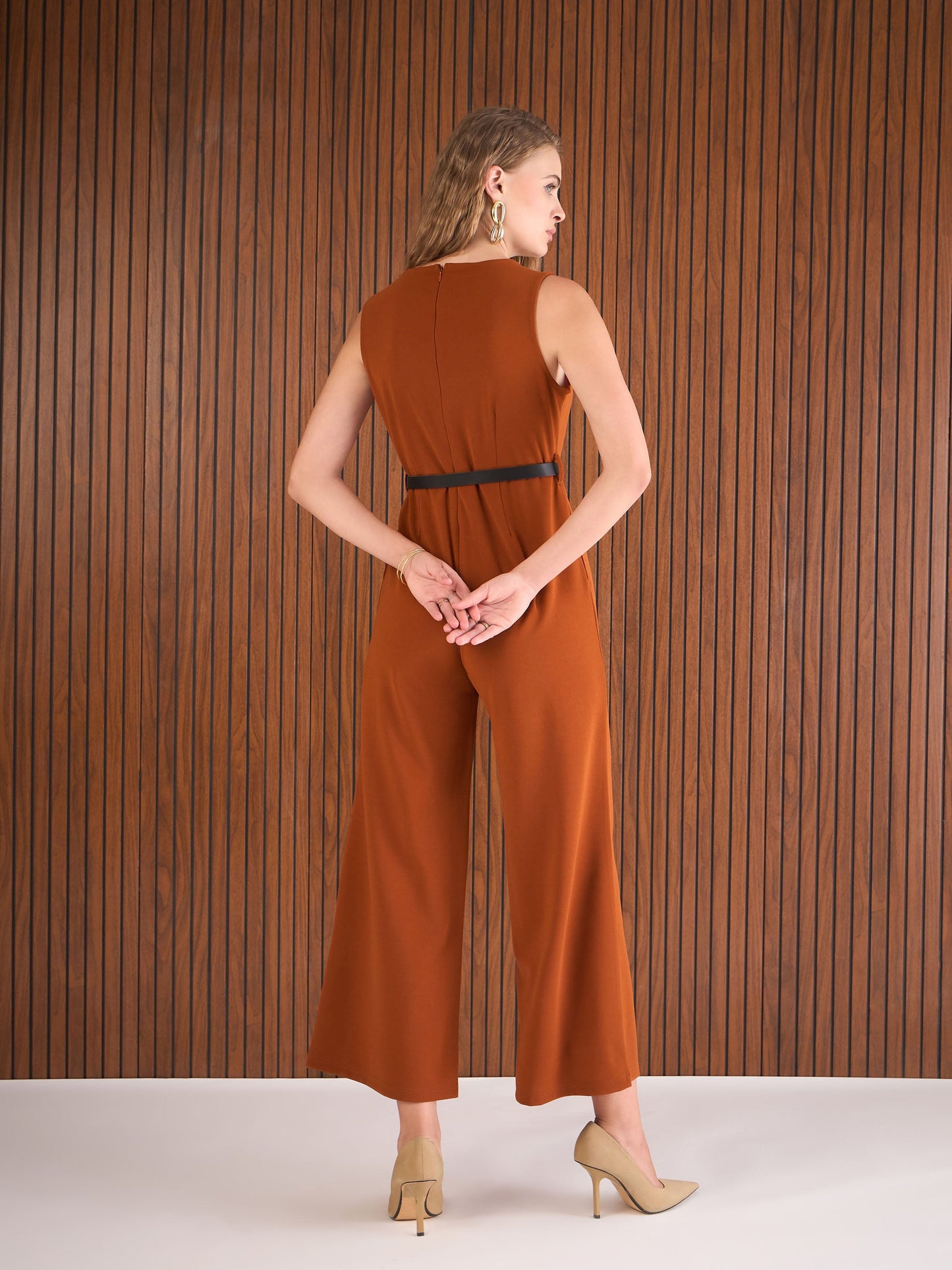 Rust Belted Jumpsuit