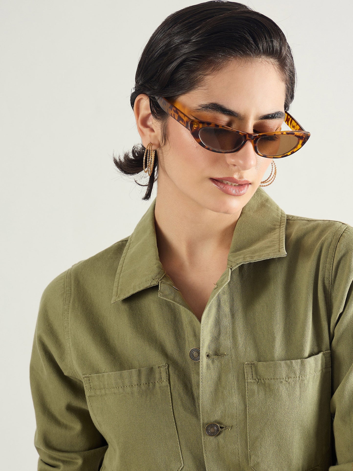 Olive Twill Button Down Full Sleeve Jumpsuit