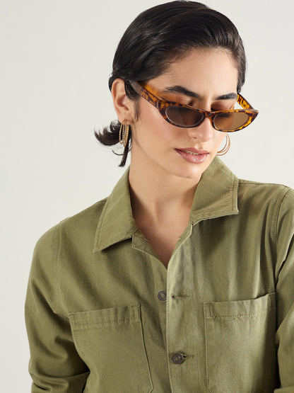 Olive Twill Button Down Full Sleeve Jumpsuit