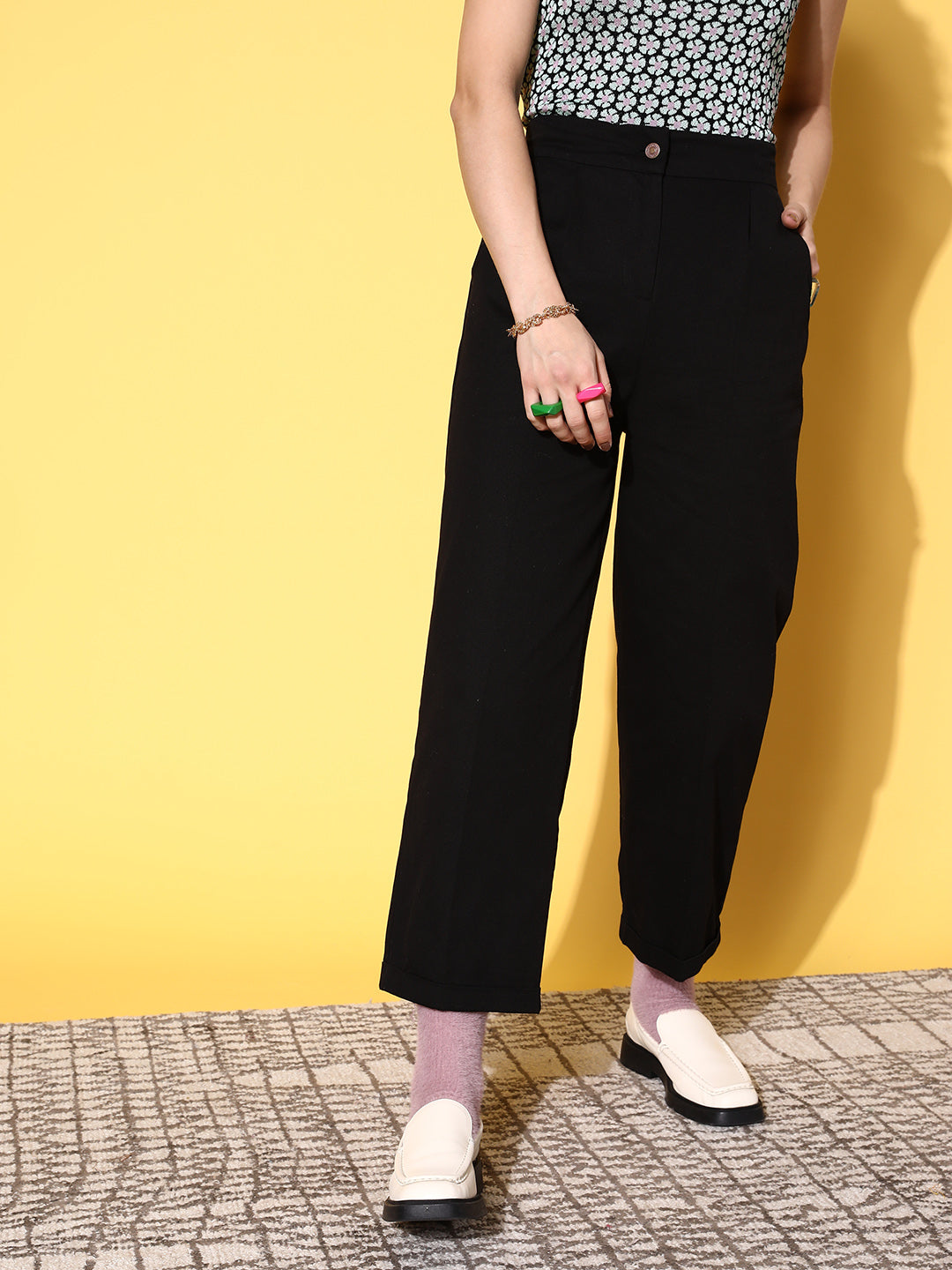 Black Twill Wide Leg Pants