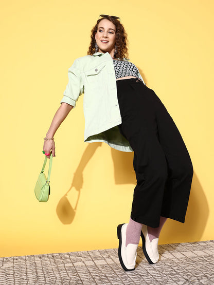 Black Twill Wide Leg Pants