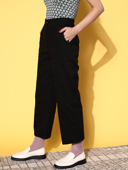 Black Twill Wide Leg Pants