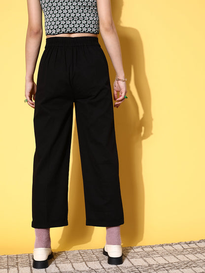 Black Twill Wide Leg Pants