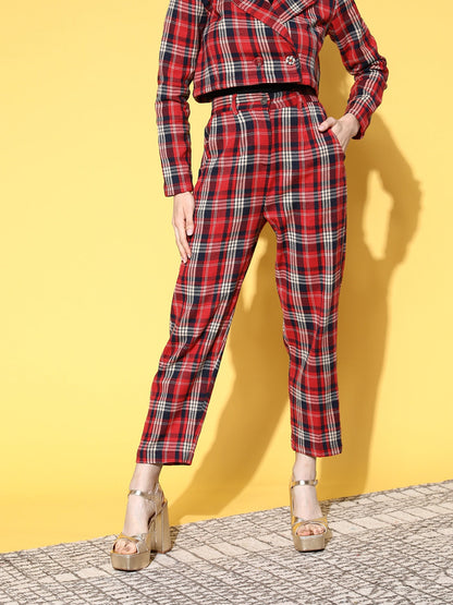 Red Flannel Check Tapered Pants