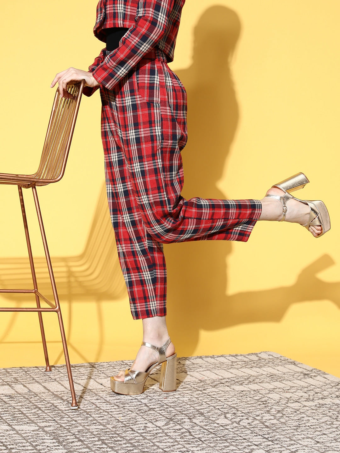 Red Flannel Check Tapered Pants