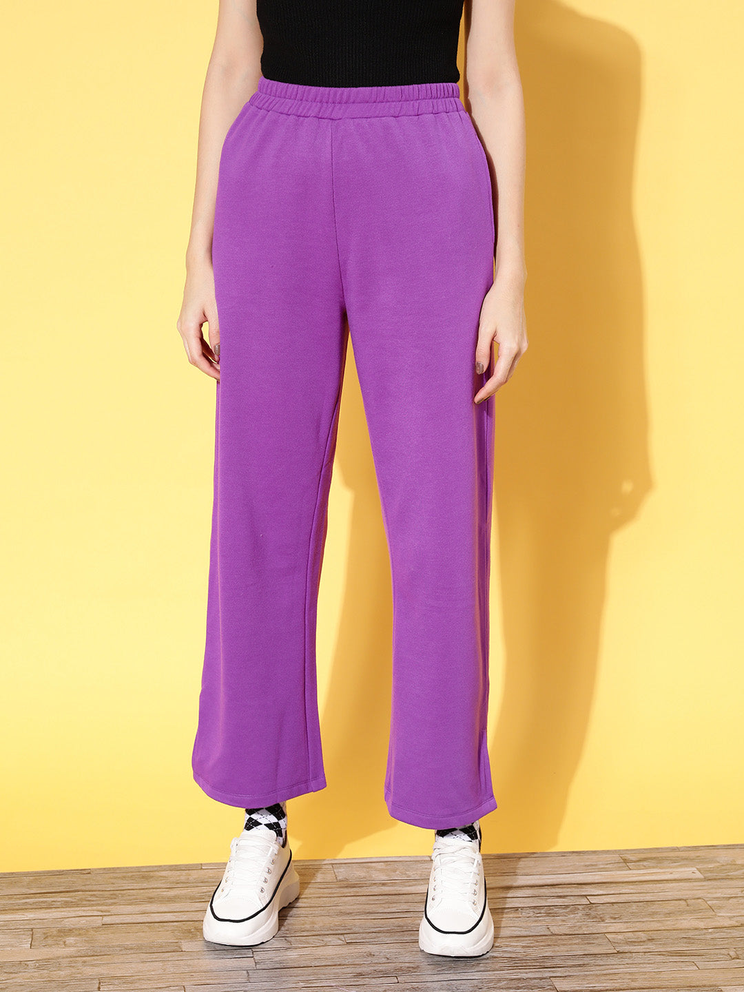 Purple Fleece Side Slit Track Pants