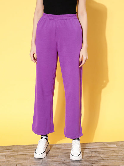 Purple Fleece Side Slit Track Pants