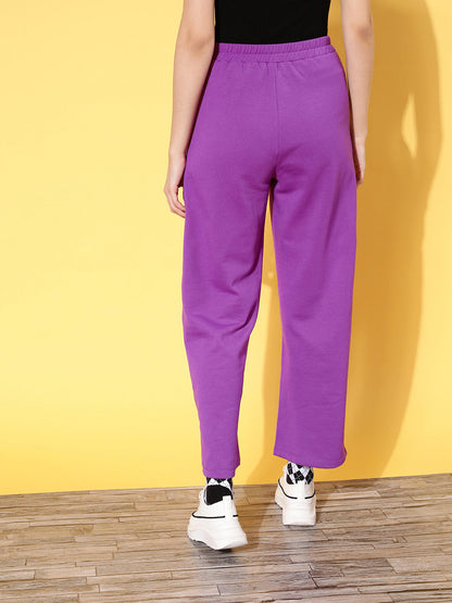 Purple Fleece Side Slit Track Pants
