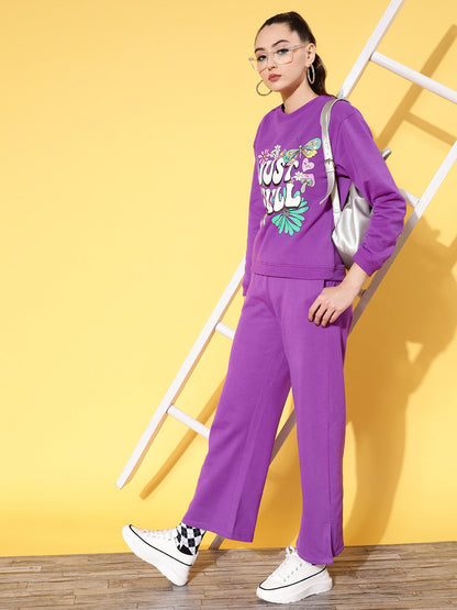 Purple Fleece Side Slit Track Pants