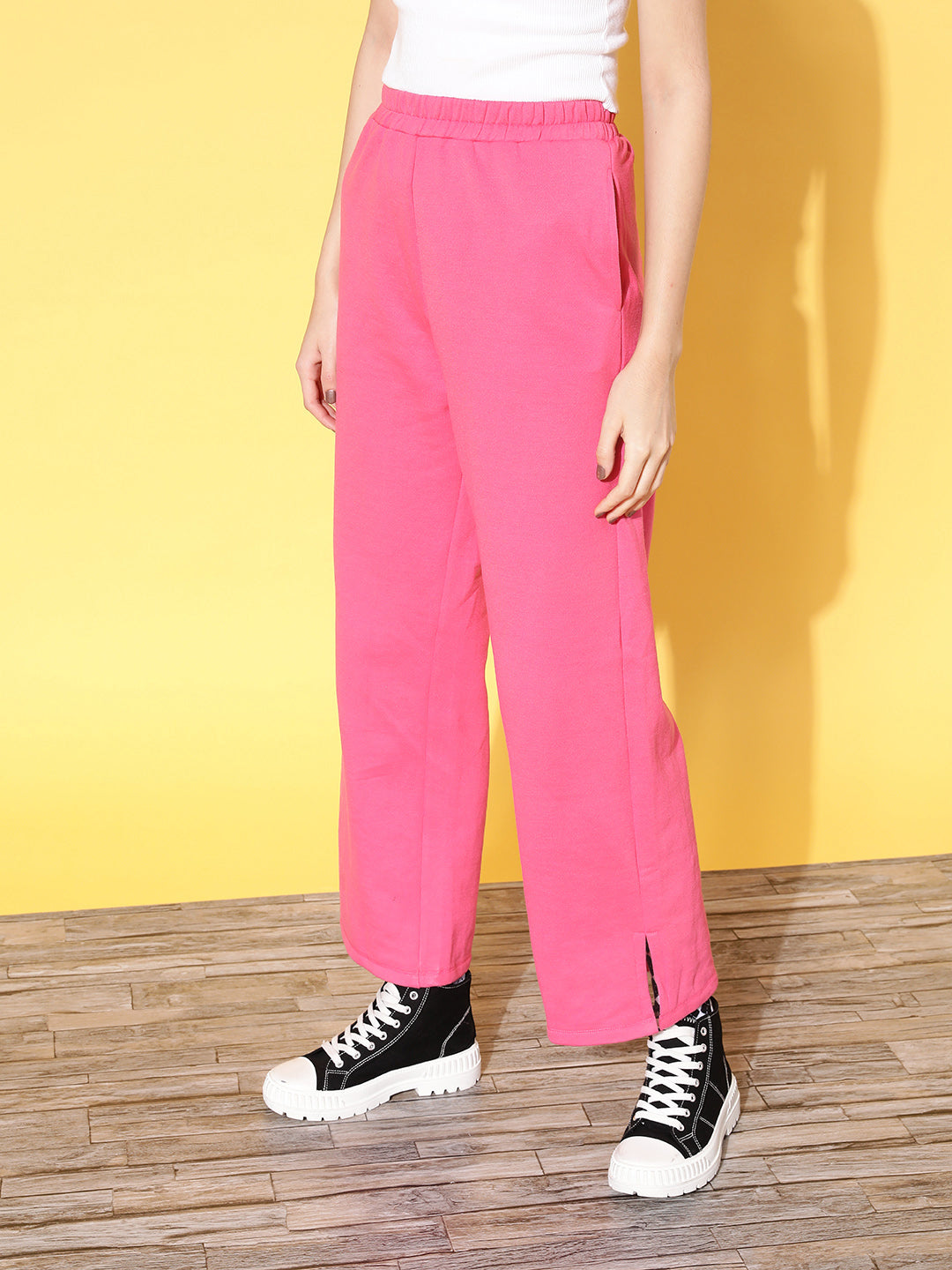 Pink Fleece Side Slit Track Pants