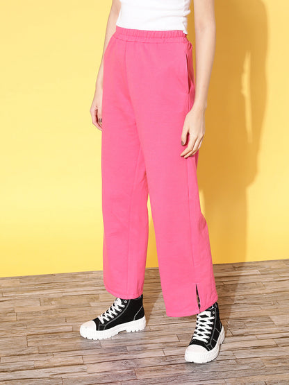 Pink Fleece Side Slit Track Pants