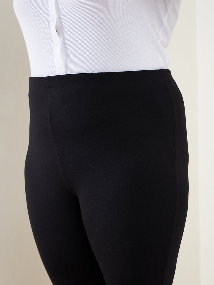 Black Bell Bottom 4-Way Stretch Trousers-SASSAFRAS Curve