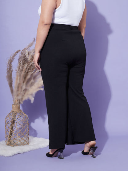 Black Bell Bottom Trousers-SASSAFRAS Curve