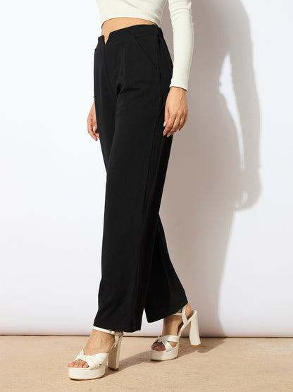 Women Black Wide Leg Trousers