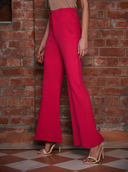 Women Fuchsia Bell Bottom Knitted Pants