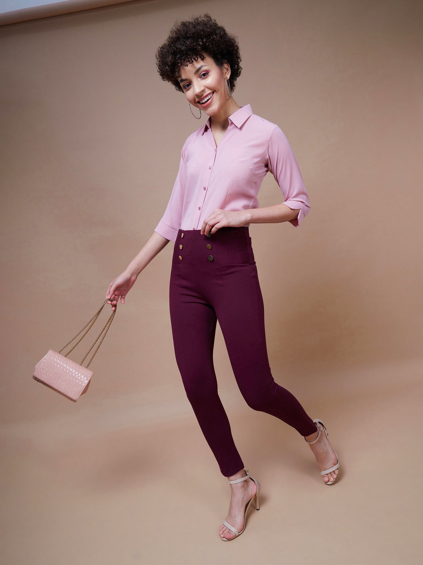 Burgundy Show Button Jeggings