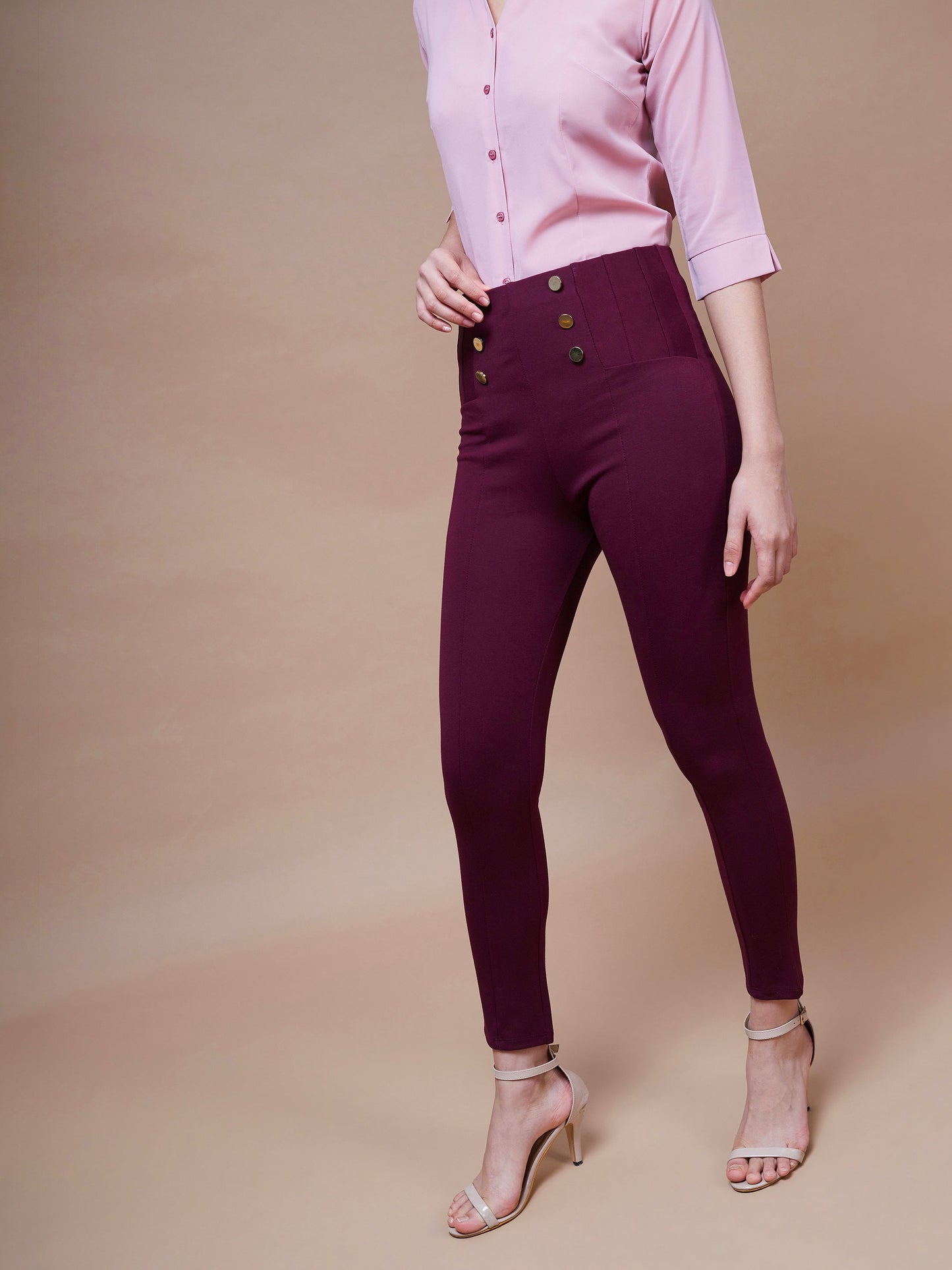 Burgundy Show Button Jeggings