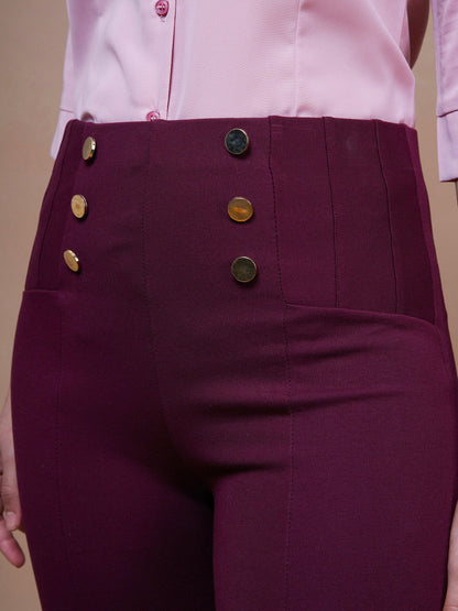 Burgundy Show Button Jeggings