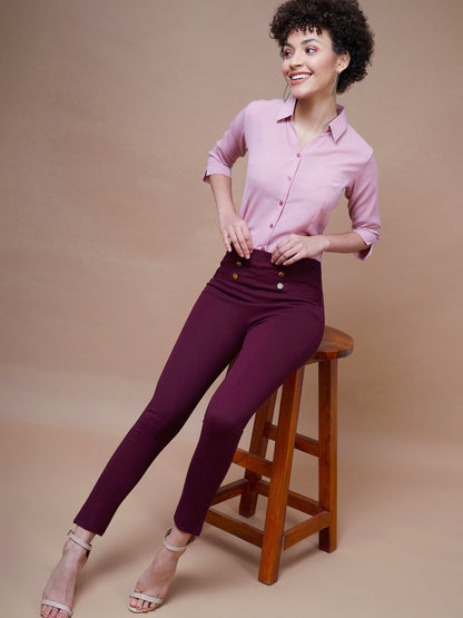 Burgundy Show Button Jeggings