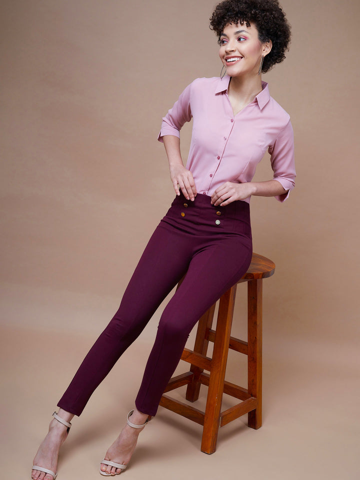 Burgundy Show Button Jeggings