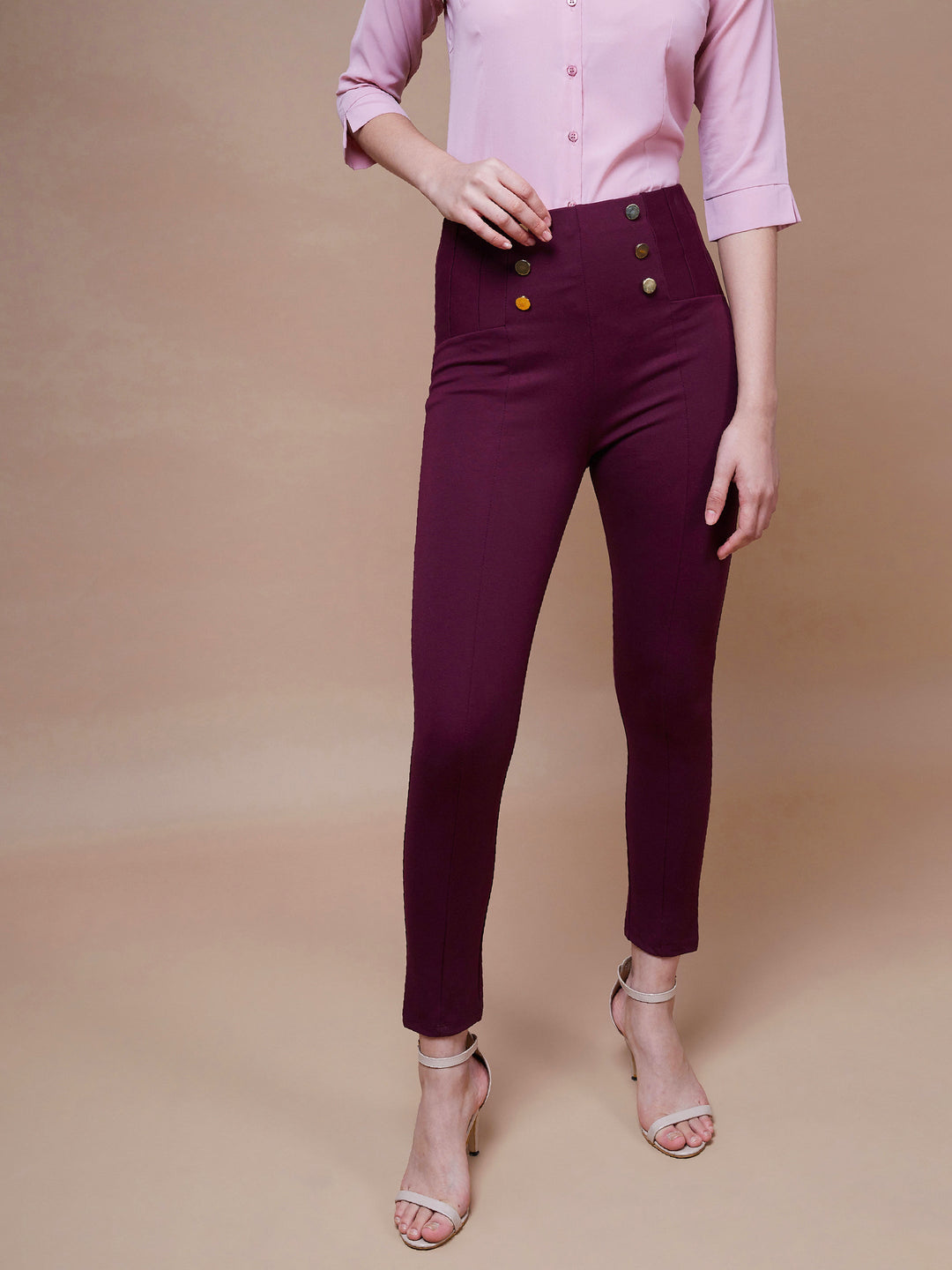 Burgundy Show Button Jeggings