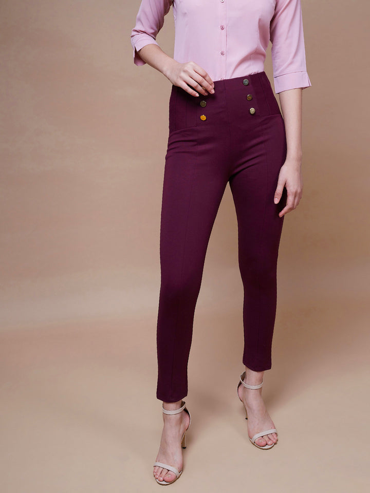 Burgundy Show Button Jeggings