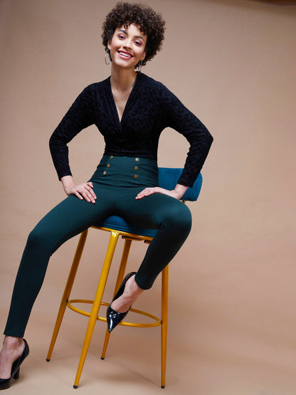 Emerald Green Show Button Jeggings
