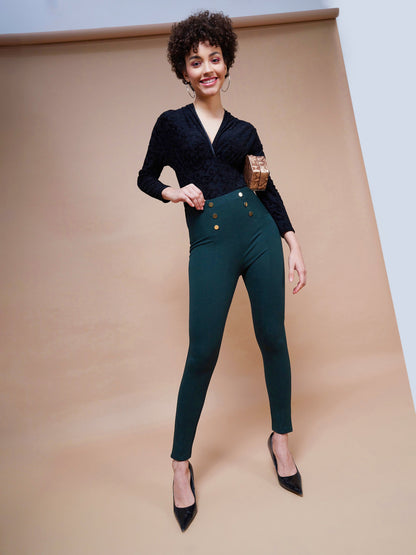 Emerald Green Show Button Jeggings