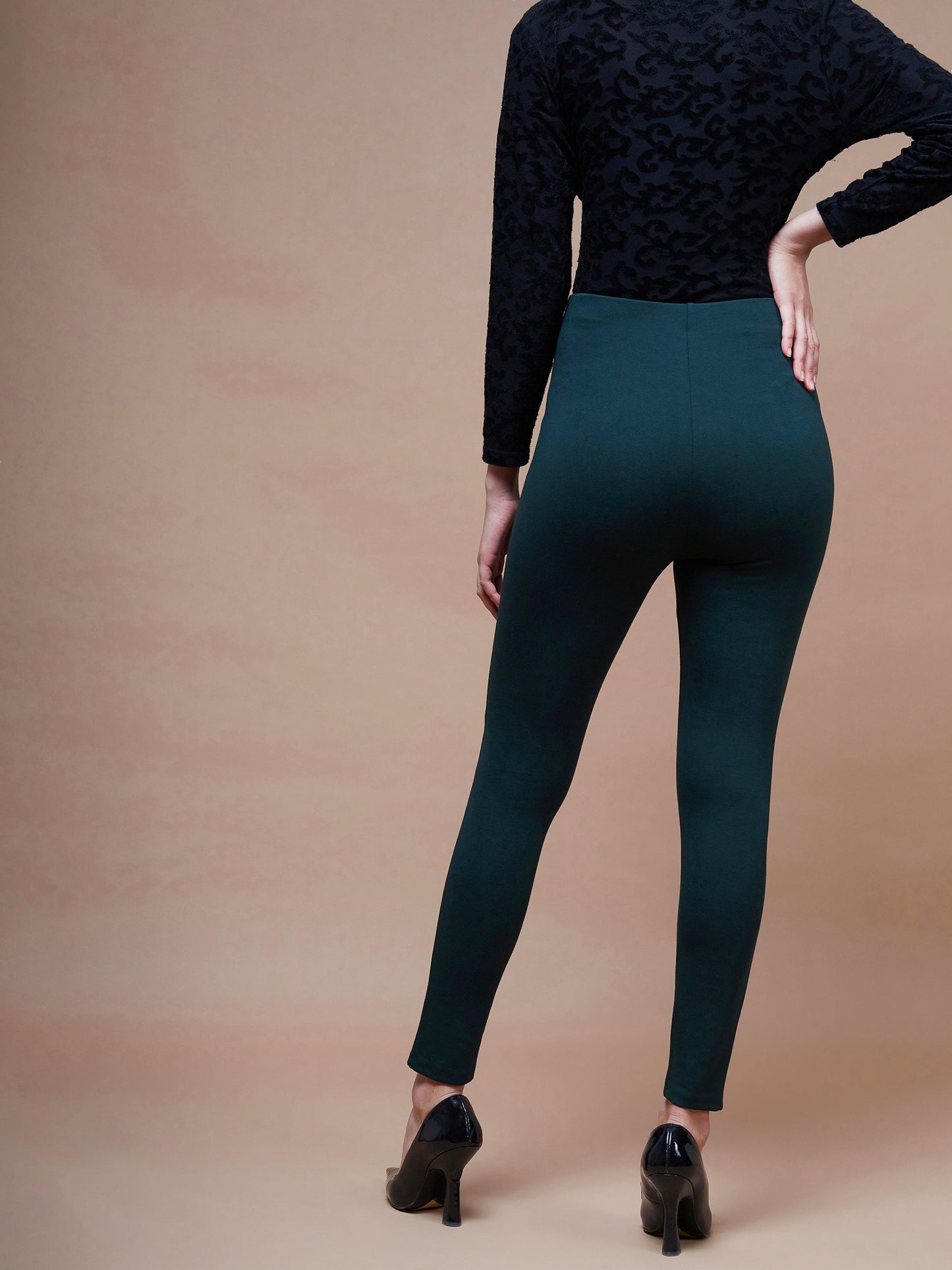 Emerald Green Show Button Jeggings