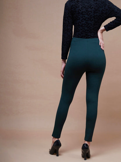 Emerald Green Show Button Jeggings