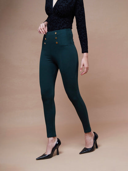 Emerald Green Show Button Jeggings