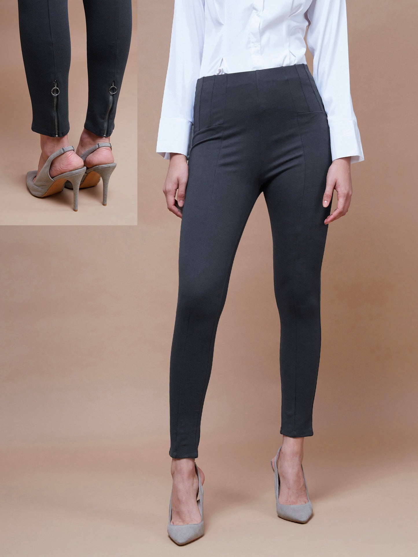 Grey Bottom Zipper Jeggings