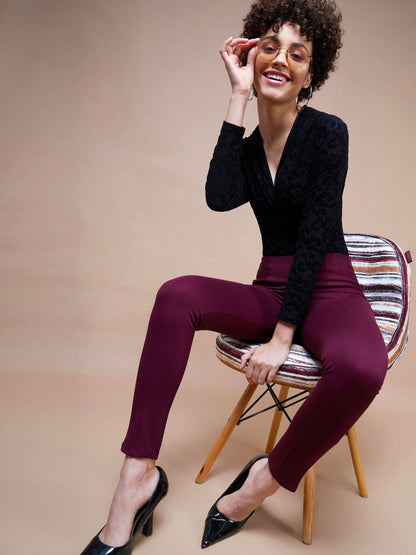 Burgundy Bottom Zipper Jeggings