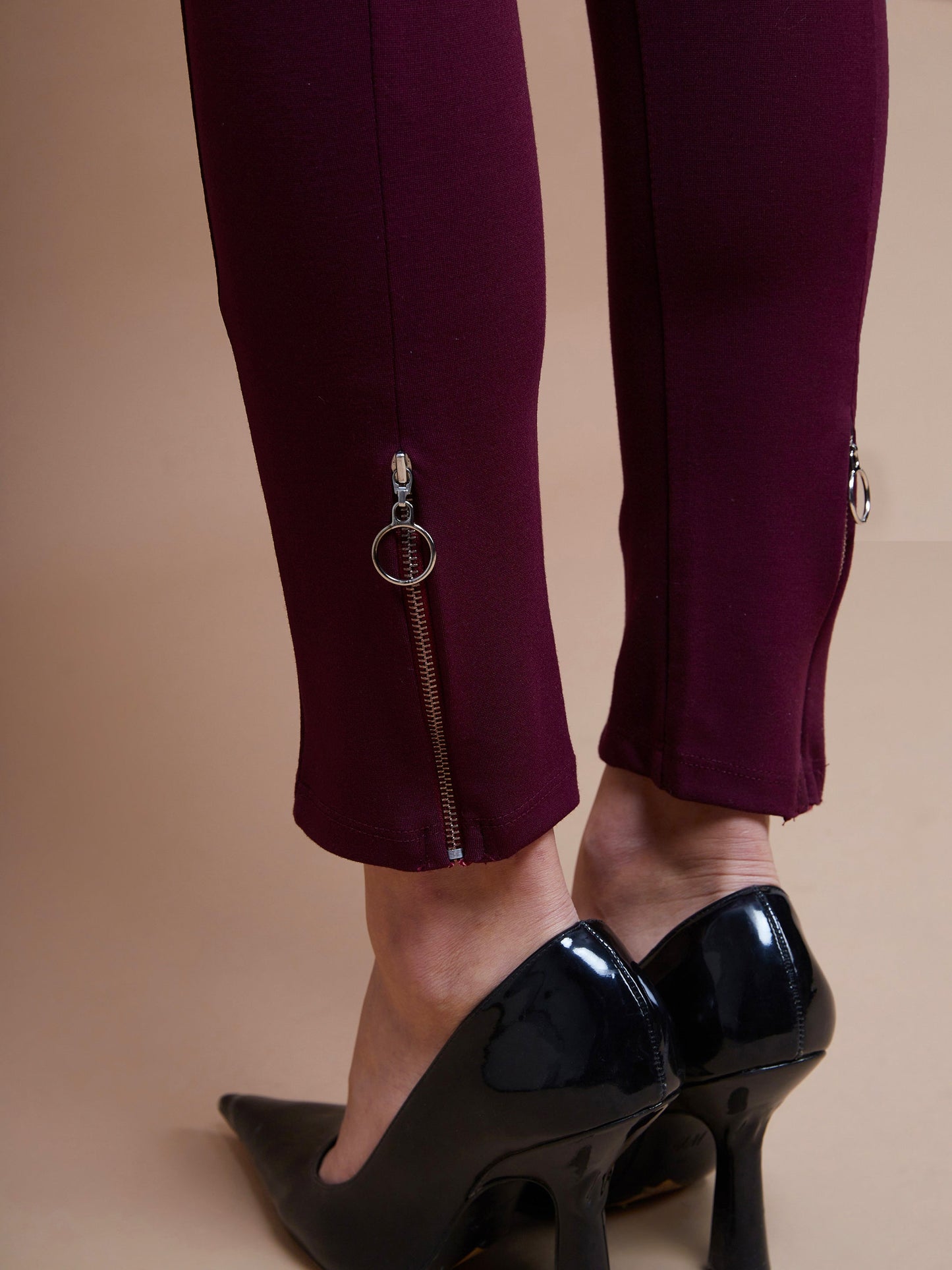 Burgundy Bottom Zipper Jeggings