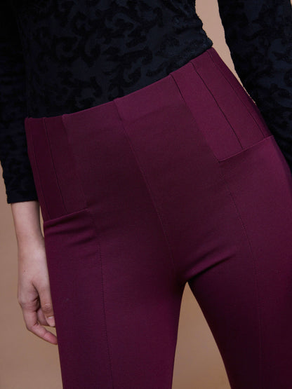 Burgundy Bottom Zipper Jeggings
