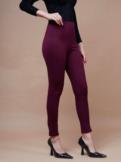 Burgundy Bottom Zipper Jeggings
