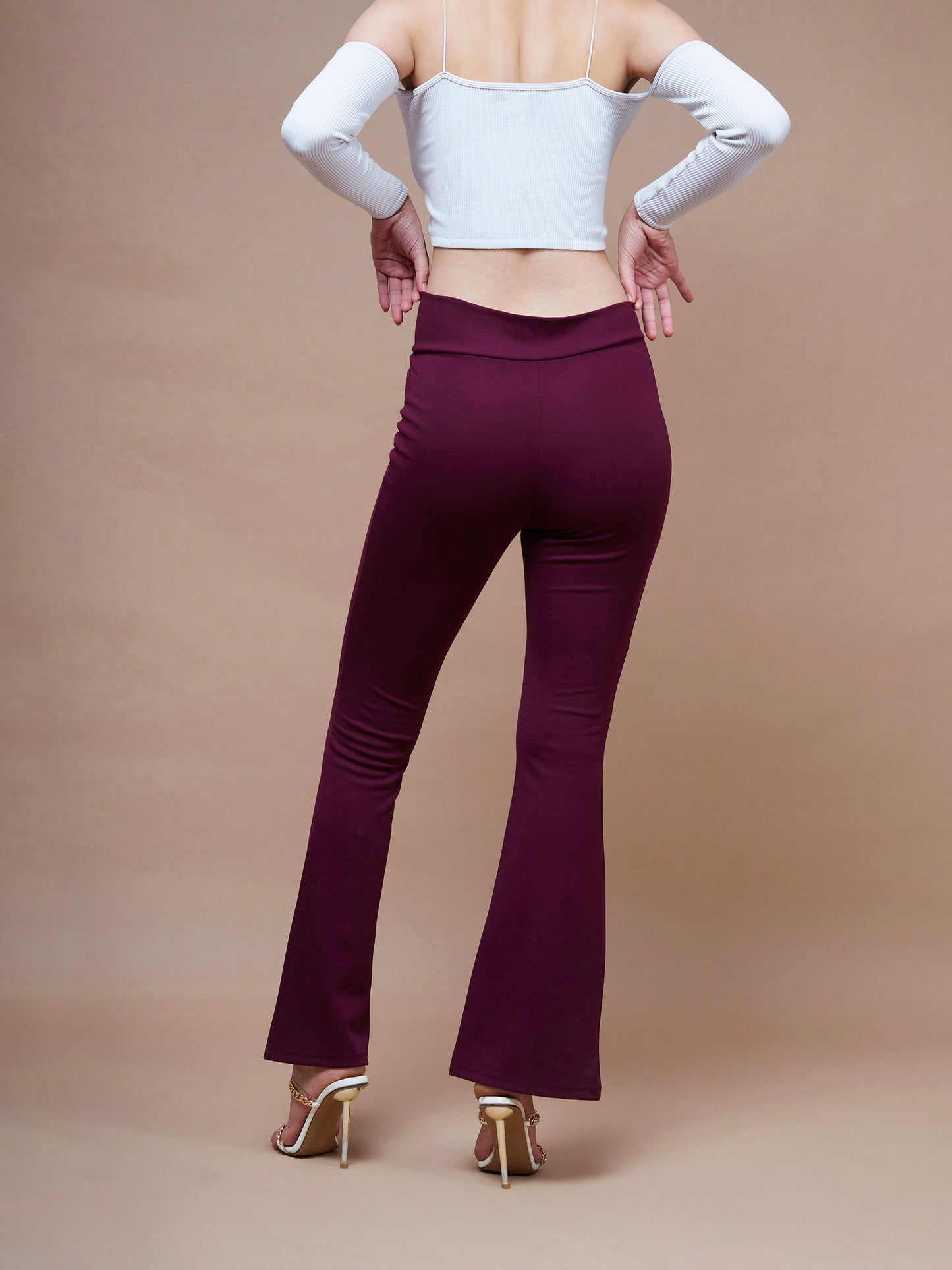 Burgundy Side Zipper Bell Bottom Pants