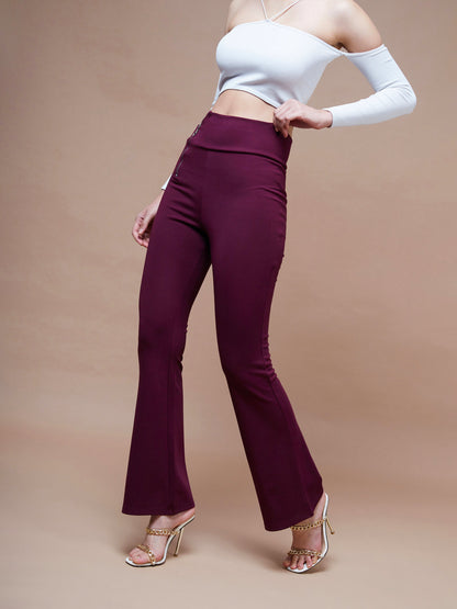 Burgundy Side Zipper Bell Bottom Pants