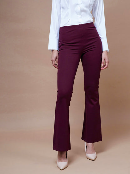 Burgundy Bell Bottom 4-Way Stretch Pants