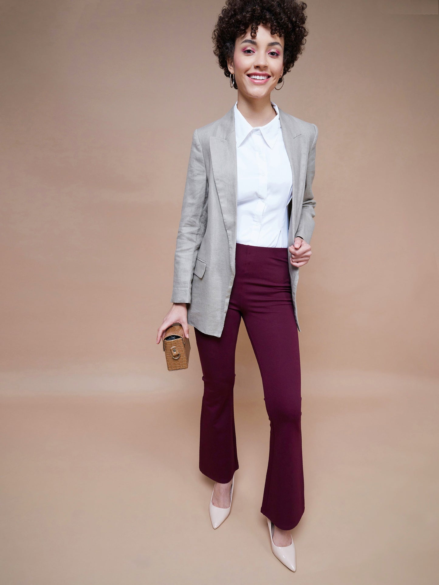 Burgundy Bell Bottom 4-Way Stretch Pants