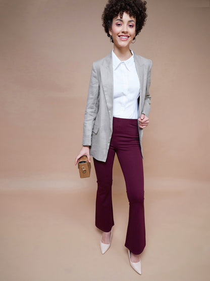 Burgundy Bell Bottom 4-Way Stretch Pants