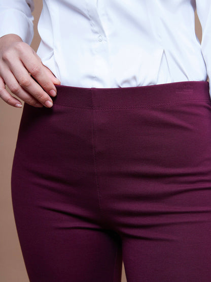 Burgundy Bell Bottom 4-Way Stretch Pants