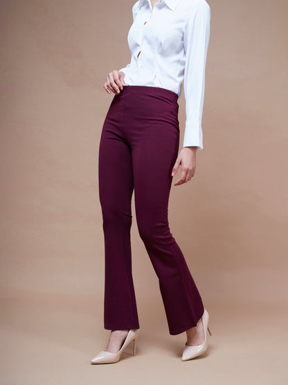 Burgundy Bell Bottom 4-Way Stretch Pants
