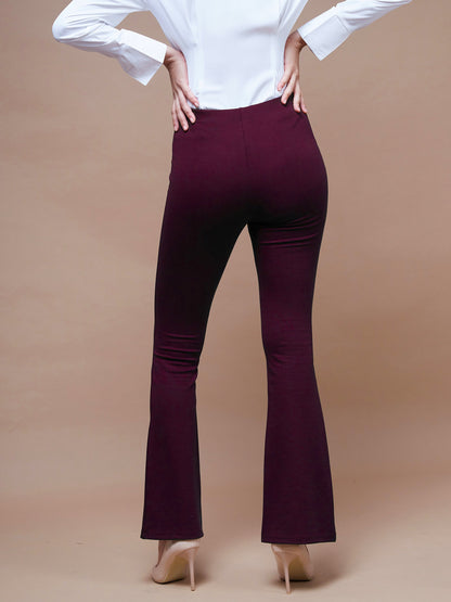 Burgundy Bell Bottom 4-Way Stretch Pants