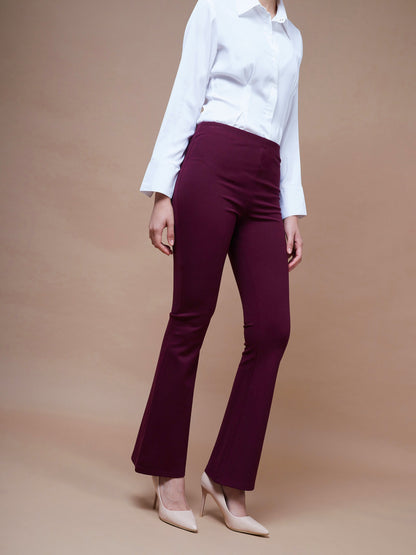 Burgundy Bell Bottom 4-Way Stretch Pants