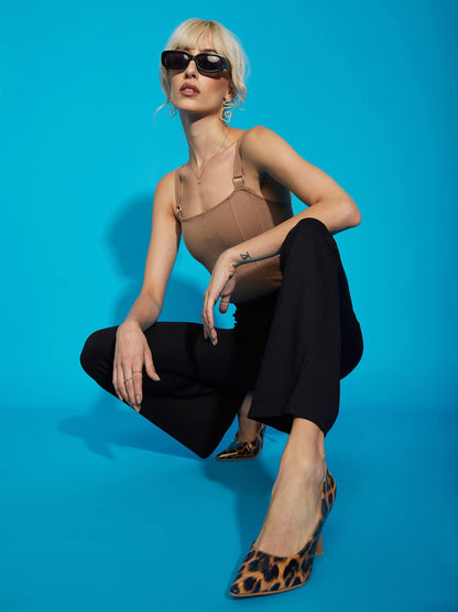 Women Black Bell Bottom 4-Way Stretch Pants